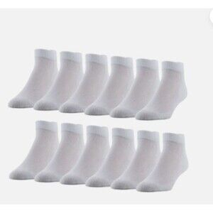 Powersox Men's Low Cut Socks 12 Pair White Size Large 6-12 Moisture Wicking NEW